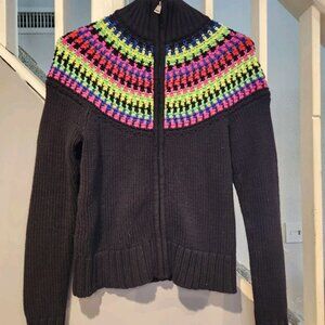 Lauren Ralph Lauren Active Sweater Womens Black Colorful Knit Full Zip Size XS